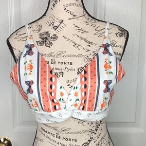 Chicme Halter Top Butterfly Graphics Cropped White Orange Women's Plus Size XXL